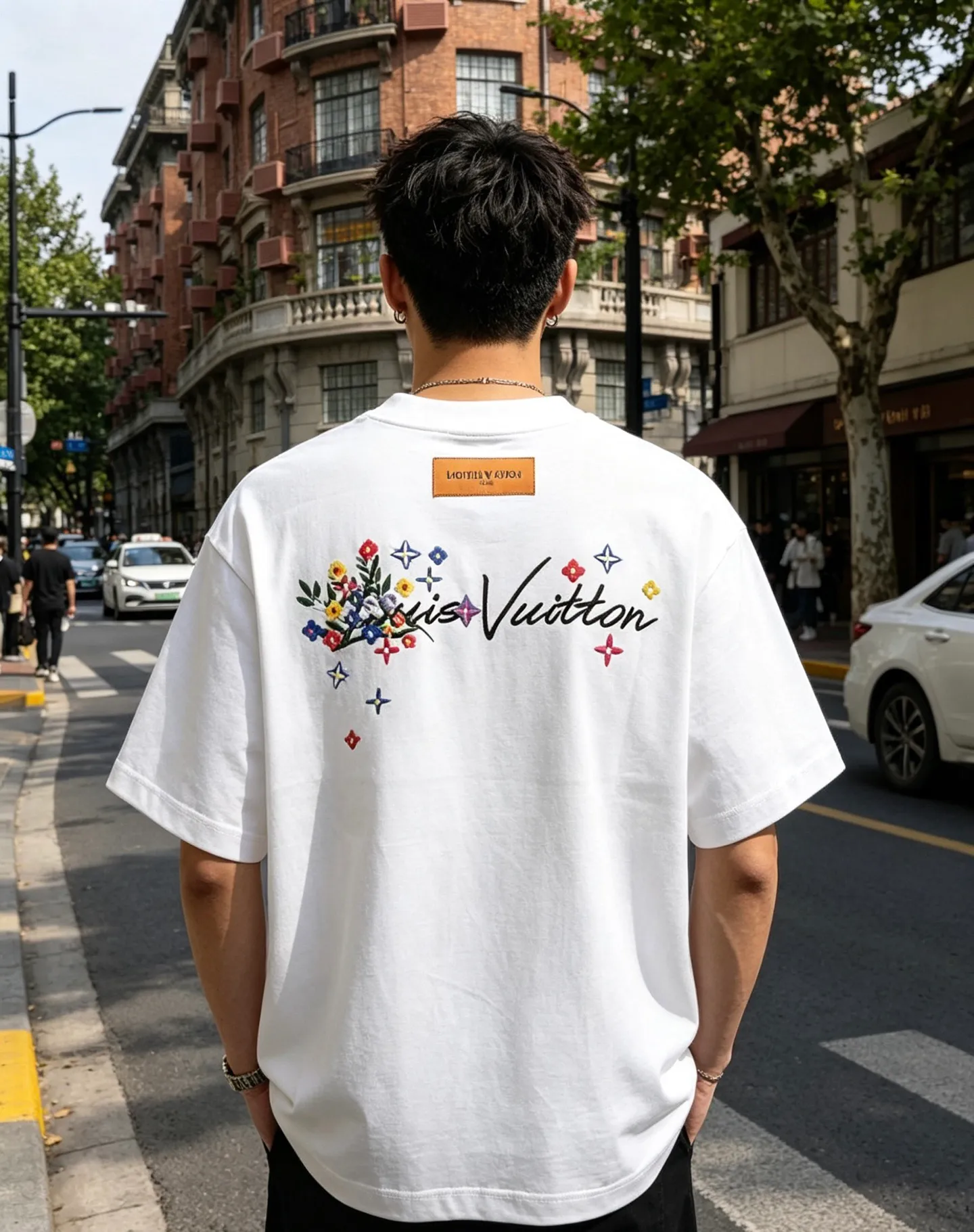 Louis Vuitton/Louis Vuitton 26ss floral initials embroidered round neck short sleeves